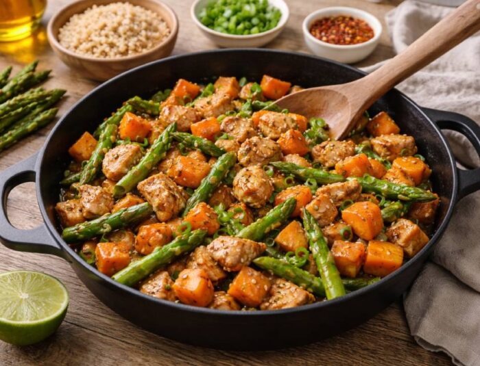 Healthy Chicken, Asparagus & Sweet Potato Stir-Fry Recipe