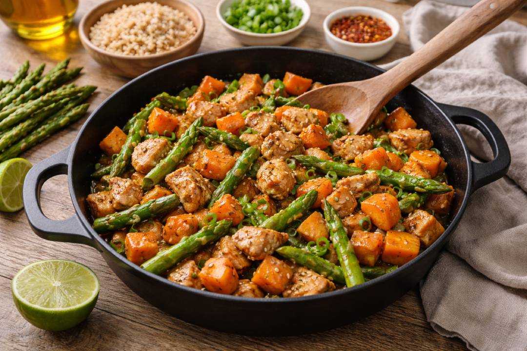 Healthy Chicken, Asparagus & Sweet Potato Stir-Fry Recipe