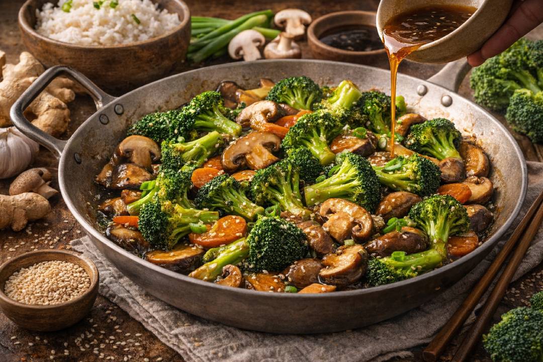 Light Oyster Sauce Stir-Fry with Broccoli and Mushrooms