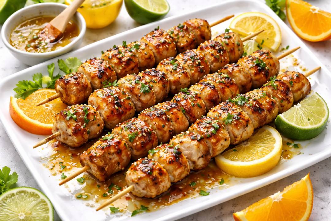 Honey Lemon Chicken Skewers with Fresh Citrus Glaze