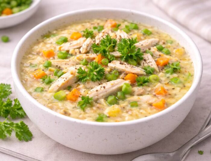 Savory Oat Porridge with Shredded Chicken, a Healthy Diet from Europe