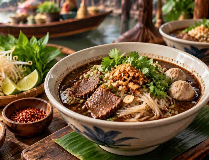 Thai Boat Noodles, A Traditional Asian Dish with Rich and Flavorful Broth