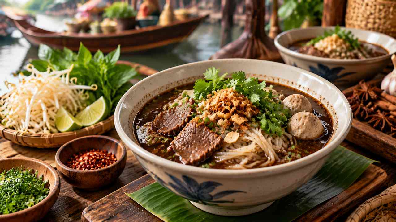 Thai Boat Noodles, A Traditional Asian Dish with Rich and Flavorful Broth