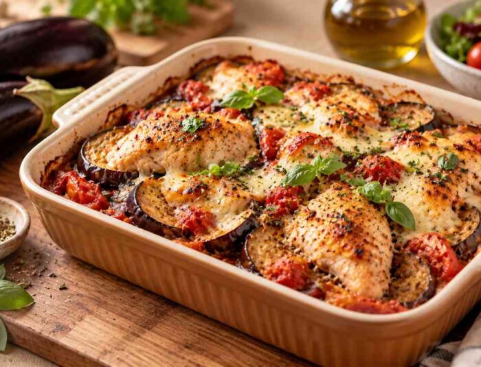 Healthy Chicken Eggplant Bake, a High-Protein Dinner Made Simple