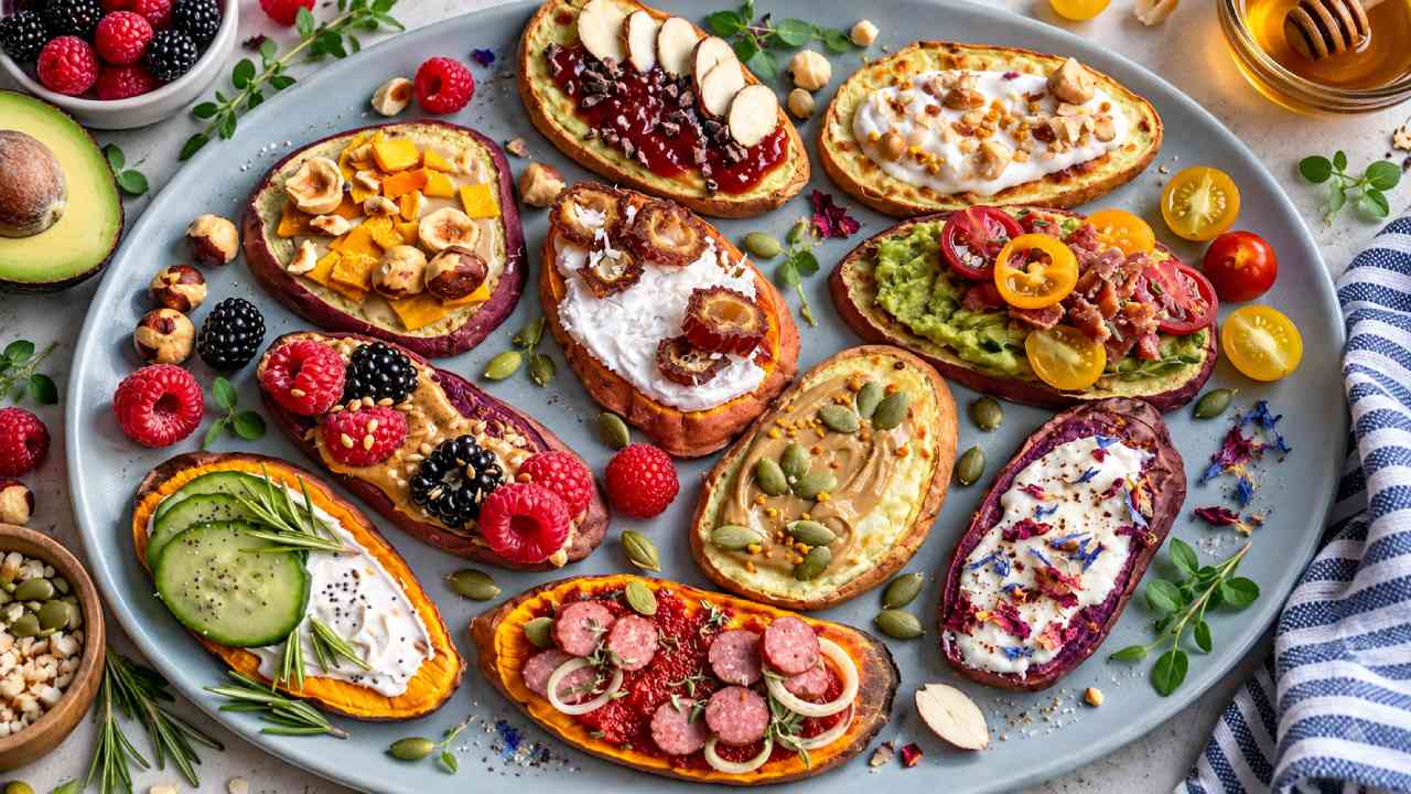 Organic Sweet Potato Toast with Fresh and Colorful Toppings